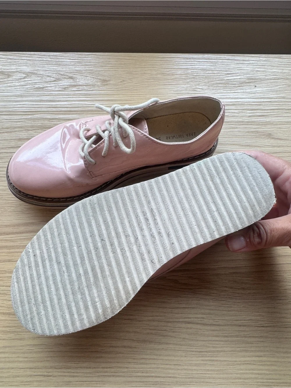 Girls Pink Patent Lace-Up Platform Oxfords